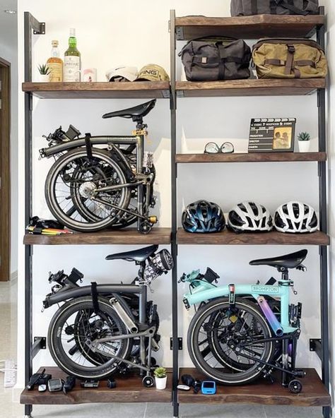 Brompton Storage, Folding Bike Storage, Brompton Bicycle, Bike Packing, Bike Room, Home And Decor, Bicycle Storage, Bmx Bicycle, Hallway Designs