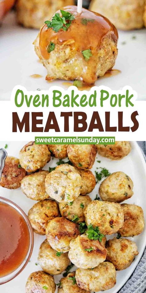 Easy Pork Meatballs Recipe, Ground Pork Meatball Recipes, Pork Meatball Recipes, Ground Pork Meatloaf, Baked Pork Meatballs, Pork Sausage Meatballs, Pork Meatballs Recipe, Ground Pork Meatballs, Sausage Meatballs Recipes