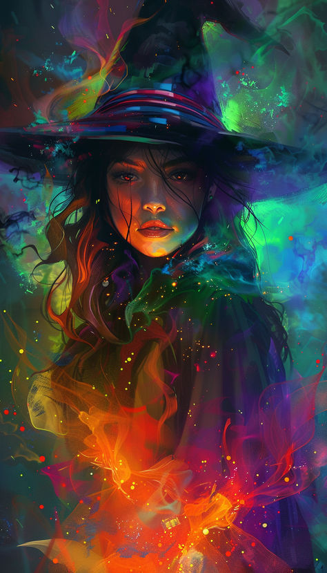 Whimsical Spellbinding Rainbow Witch Rainbow Witch, Witch Flying, Rainbow Magic, Fantasy Art, Witch, Rainbow, Halloween, Color, Art