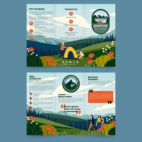 Illustrated Brochure Design, Canva Brochure Ideas, Nature Brochure, Brochure Illustration, Art Brochures, Brochure Cover Design, Infographic Layout, Trifold Brochure Design, Pamphlet Design