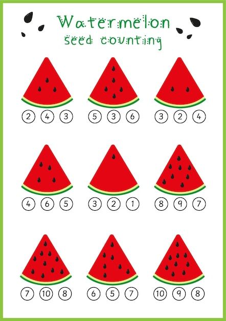 Watermelon Activities, Worksheets For Toddlers, Easy Math Activities, Kindergarten Math Worksheets Addition, Preschool Fine Motor Skills, Counting Activities Preschool, Preschool Fine Motor Activities, Special Education Math, Watermelon Seed