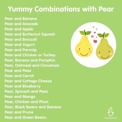 Baby Food Puree Combinations, Pear Baby Puree, Prune Smoothie, Help With Constipation, Baby Weaning Foods, Avocado Baby Food, Sage Spoonfuls, Baby Food Guide, Food For Babies