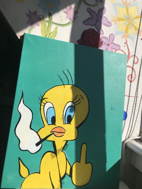 Trap And Paint Canvas Ideas, Funny Cartoon Painting Ideas On Canvas, Canvas Painting Ideas High, Funny Paintings Ideas, Smoker Paint Ideas, Painting Ideas On Canvas High Cartoons, Funny Paintings On Canvas, Canvas Painting Ideas For Stoners, Cartoon High Paintings