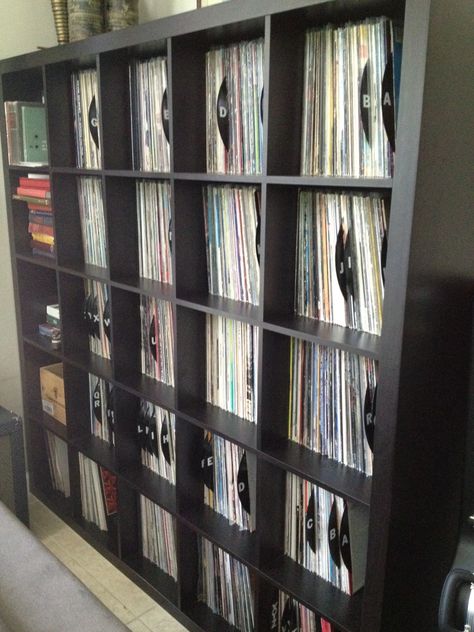 DIY Dividers for a Record Collection – To Travel is Better Than to Arrive Lp Shelves, Stereo Furniture, Records Shelf, Vinyl Organization, Records Display, Vinyl Record Storage Diy, Vinyl Record Organization, Record Shelves, Vinyl Record Room