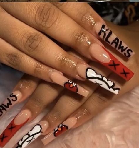 Red Kaws, Kaws Nails, Nyc Nails, Long Acrylic Nail Designs, Diy Acrylic Nails, Drip Nails, Colored Acrylic Nails, Dope Nail Designs, Short Square Acrylic Nails