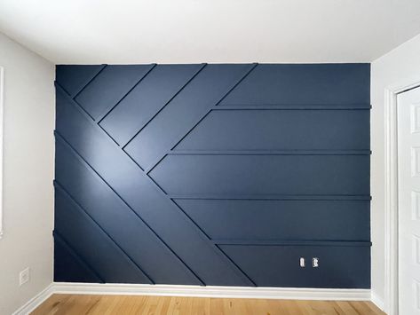 Accent Wall Baby Boy Nursery, Blue Wood Accent Wall, Bedrooms With Navy Accent Wall, Black Accent Wall Nursery Boy, Boys Bedroom Panelling, Baby Boy Accent Wall, Boy Nursery Accent Wall Ideas, Navy Blue Accent Wall Nursery, Toddler Boy Accent Wall