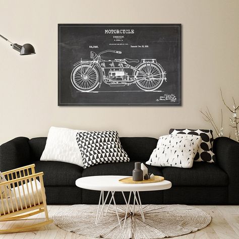 Motorcycle Bedroom, Motorcycle Room, Bw Drawing, Wall Art Drawing, Motorcycle Wall Art, Apartment Vibes, Create Canvas, Patent Art, Types Of Rooms