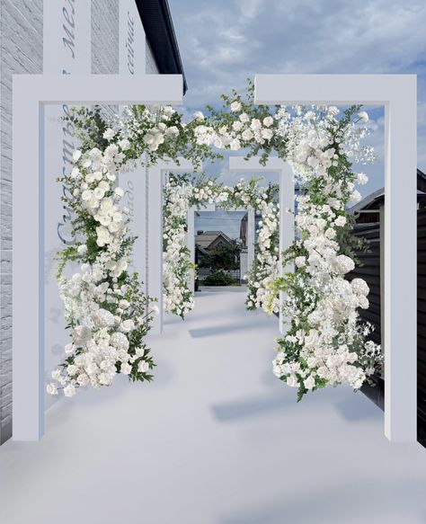 Aisle Arch Wedding, Wedding Entrance Flowers, Wedding Entrance Decor Walkways, Arch Wedding Entrance, Wedding Walkway Decor, Entrance Arch Wedding, Anniversary Vibes, Event Planner Business Card Design, Wedding Entryway