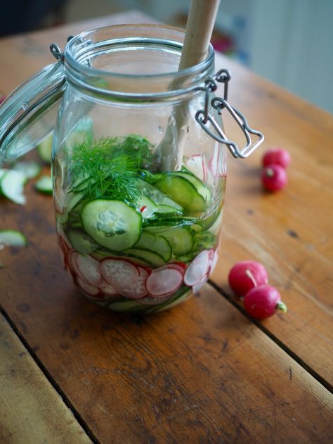 Norwegian Cucumber & Radish Salad Cucumber Radish Salad, Wild Kitchen, Homemade Sour Cream, Espresso And Cream, Radish Salad, Seasonal Cooking, Norwegian Food, Sour Cream Cake, Sweet Buns