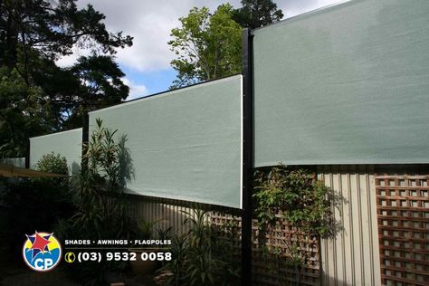 Privacy Screens Melbourne Shade Sail Privacy Screen, Portable Privacy Screen, Trellis Screen, Garden Sail, Patio Sails, Cafe Blinds, Screening Ideas, Fence Extension Ideas, Backyard Privacy Screen