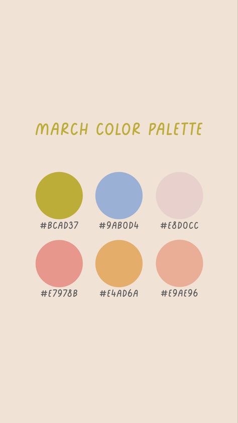 March Color Pallete, Color Palette With Periwinkle, Trendy Color Schemes, Bold Spring Color Palette, March Colour Palette, Bright Muted Color Palette, Spring Hex Color Palette, Vintage Spring Color Palette, Simple Color Pallete