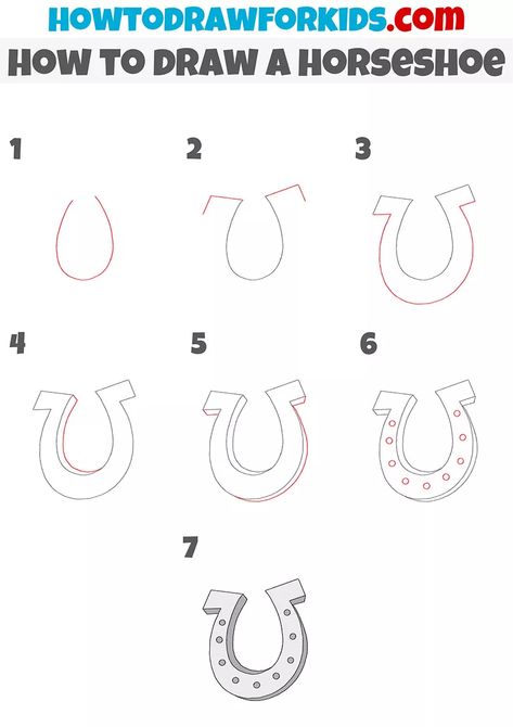 How to Draw a Horseshoe - Easy Drawing Tutorial For Kids How To Draw A Horse Shoe, How To Draw A Horseshoe, Horse Shoe Drawing Easy, How To Draw Western Things, Horseshoe Drawing, Horse Shoe Drawing, Horseshoe Illustration, Cute Parking Spot Painting Ideas, Western Painting Canvas