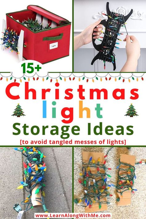 Avoid the frustration of tangled Christmas lights. Here are over 15 ways you can store Christmas lights so you'll be better prepared to decorate your home.

These Christmas light storage ideas include some low cost products, and even some no cost, DIY ideas.

There are lots of different styles and lengths of holiday lights out there so we've accumulated a variety of different ways to store these lights in this article.

Check it out. Which idea will work for you?
#christmas  #christmasdecoration Christmas Light Organization, How To Organize Christmas Lights, Best Way To Store Christmas Lights, Storing Christmas Lights, How To Store Christmas Lights, Christmas Light Storage Ideas, Diy Christmas Light Storage, Christmas Light Hacks, Christmas Decor Storage Ideas