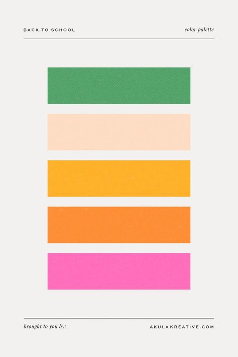 To celebrate the beginning of a new school year, I created a young and energetic color palette based on a classic no. 2 pencil. It features “ferrule” green, cedar (a peachy, wood hue), yellow, orange, and eraser pink. Click to get the FREE color sheet! Orange Color Combinations, Surface Pattern Design Inspiration, Yellow Palette, Orange Palette, No 2 Pencil, Modern Brands, Orange Color Palettes, Yellow Colour Scheme, Color Palette Yellow