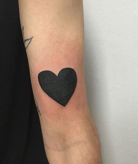 Solid Black Heart Tattoo, Heart Tattoo Cover Up, Heart Tattoo Shoulder, Black Heart Tattoo, Herb Tattoo, Journey Tattoo, Black Heart Tattoos, Love Heart Tattoo, Tattoo Coverup