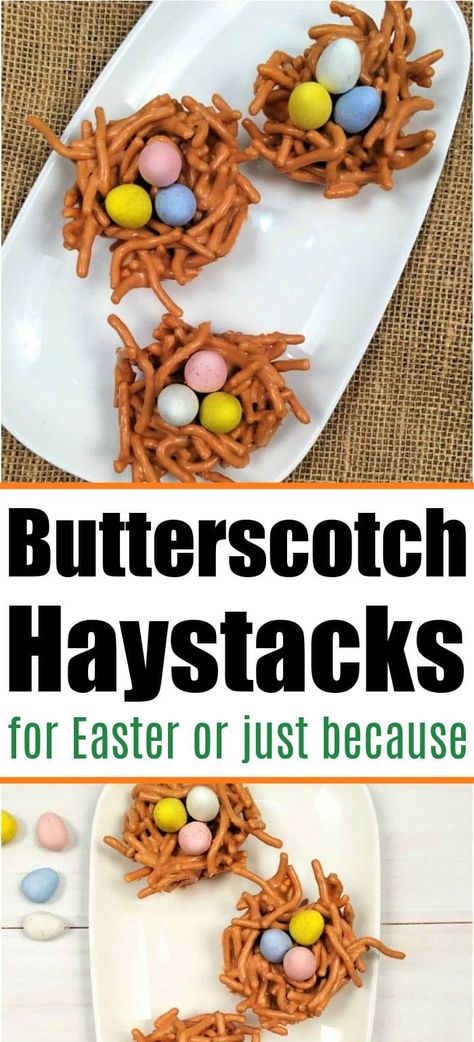 Birds Nests Recipe, Butterscotch Haystacks, Haystacks Recipe, Gluten Free Puff Pastry, Easter Appetizers, Easter Nests, Kid Desserts, Peanut Butter Desserts, Bake Dessert