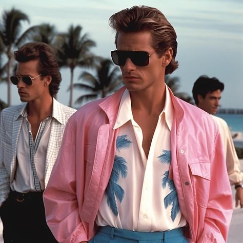 Miami Vice Fashion Men, 80s Miami Fashion, Miami Vice Theme Party Outfit, Miami Mens Fashion, Miami Vice Outfit, 80s Miami Vice, Miami 1980s, Miami Vice Aesthetic, Miami Vice Party