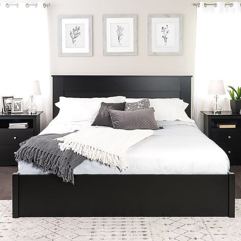 Teenage Room Decor, Black Headboard, Bedding Ideas, Grey Bedroom, Trendy Bedroom, Panel Headboard, Bedroom Paint, White Bedroom, Bedroom Colors