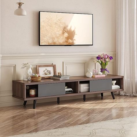 https://amzn.to/3QpsPXk Long Tv Stand, Low Profile Tv Stand, 75 Inch Tv, 70 Inch Tv Stand, Mid Century Modern Tv, Storage Entertainment Center, Mid Century Modern Tv Stand, Tv Stand With Storage, Living Room Tv Stand