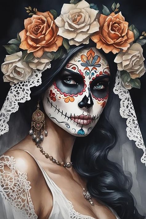 Amazon.com: Sugar Skull Girl Diamond Painting, Adult Watercolor Art Interactive Handmade Digital Painting Craft Diamond Painting Kits, for Room Decor Bathroom Decor or Birthday Gift 16x20inch Mexican Sugar Skull Art Beautiful, Sugar Skull Art Painting, Day Of The Dead Woman, Painting For Adults, Sugar Skull Artwork, Bathroom Decor Wall, Fun Watercolor, Sugar Skull Girl, Mexican Culture Art