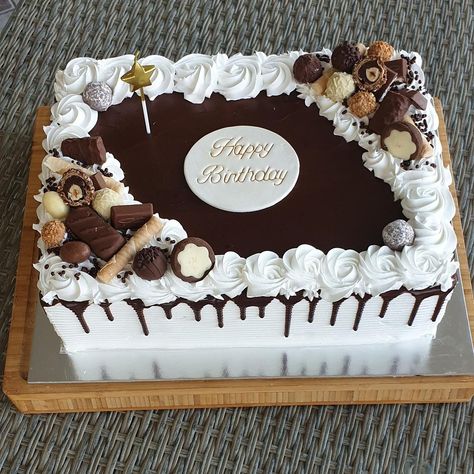 Birthday cake by Prodiceva Birthday Cakes Rectangle, Square Chocolate Birthday Cake, Chocolate Square Cake Decorating Ideas, Square Cake Designs Simple, Birthday Square Cake, Rectangle Birthday Cake Ideas, Tart Cake Birthday, Birthday Cakes Square, Square Cake Design Birthdays