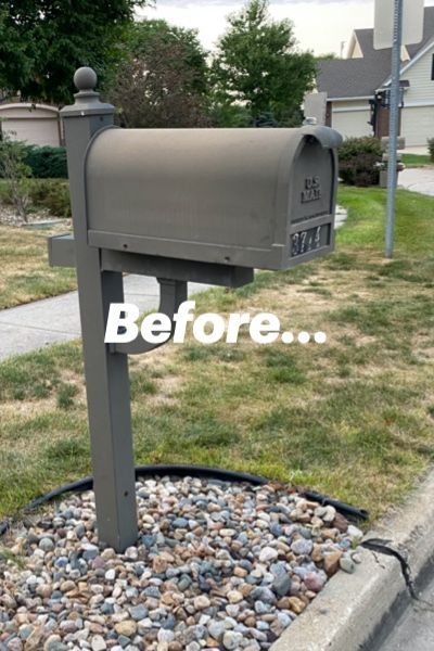 Read how a little paint and decals transformed our mailbox in a one-day project! Repaint Mailbox Diy, Mailbox Refresh, Mailbox Number, Spray Paint Mailbox Diy, River Rock Mailbox Ideas, Black Mailbox Ideas Curb Appeal, Painting A Mailbox Diy, Mailbox House Number Ideas, Mailbox Numbers Ideas