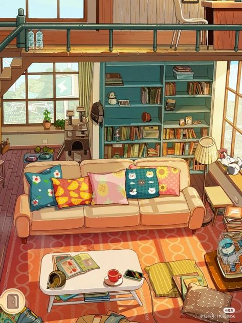 Cozy Anime Bedroom Drawing, Living Room Illustration Cartoon, Cozy Room Drawing, Living Room Illustration, Living Room Drawing, Bedroom Illustration, Room Illustration, Room Drawing, Fall Drawings