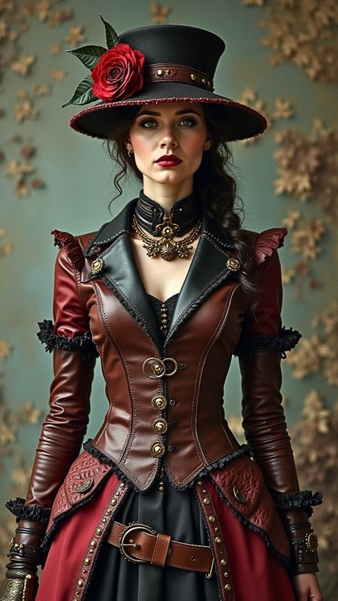 Visit our Channel for all type of fantasy #Steampunk #fantasyart #fantasy Red Steampunk Outfit, Theatre Outfit Aesthetic, Steampunk Pirate Female, Pirate Female, Steampunk Reference, Fantasy Art Style, Steampunk Outfits Women, Female Steampunk, Steampunk Fashion Women