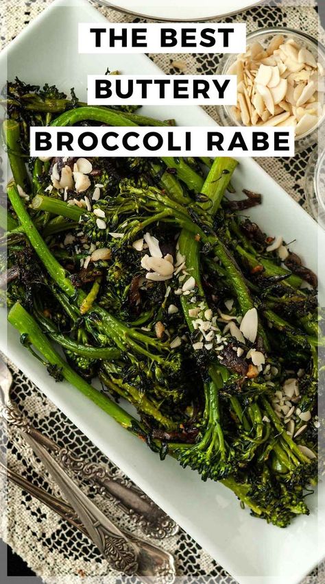 This buttery, sautéed broccoli rabe with garlic and red onion is such a simple, impressive vegetarian side dish! With a bitter, nutty, earthy flavor, broccoli rabe is a perfectly tasty recipe for a cozy Fall or Winter dinner, or chopped cold and added to salads! Rapini Recipes, Sauteed Broccoli Rabe, Broccoli Rabe Recipe, Sautéed Broccoli, Broccoli Raab, Broccolini Recipe, Vegetarian Side Dish, Cook Ideas, Broccoli Side Dish