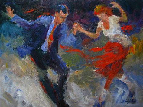 Swing dance/ lindy hop painting, fine art +++ Bobby Socks by Gloria Coker Art Of Dance, Dance Artwork, Newport News Virginia, Bobby Socks, Dance Images, Dancers Art, Dance Paintings, Lindy Hop, Iconic Wallpaper