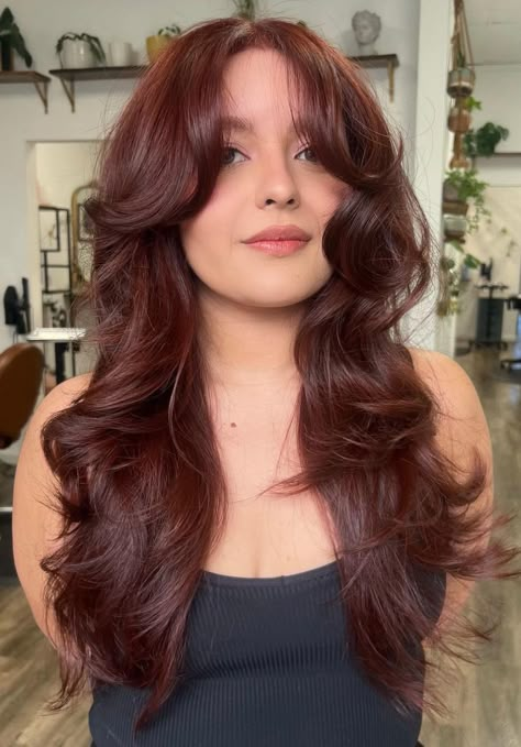 Auburn Hair Color Cool Skin, Deep Auburn Hair Color Copper Reddish Brown, Red Hair With Brown Undertones, Dark Red Hair On Olive Skin, Auburn Hair Color On Pale Skin, Red Hair Different Shades, Long Auburn Hair With Highlights, Dark Auburn Hair With Bangs, Copper Red Hair Tan Skin