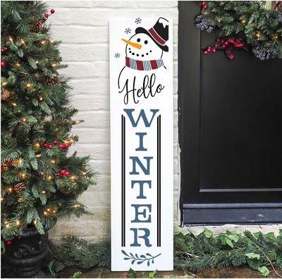 Winter Signs Wooden Porch, Winter Welcome Signs For Porch, Snowman Stencil, Stencil Porch, Farmhouse Stencils, Porch Stencil, Porch Boards, Porch Leaners, Snowflake Stencil