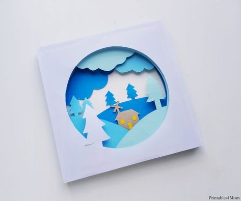 Winter 3D Art Craft - Printables 4 Mom Festive Crafts, Foam Sheets, 3d Projects, Foam Crafts, Glue Crafts, Winter Crafts, Winter Scenes, Cardstock Paper, Cute Cards