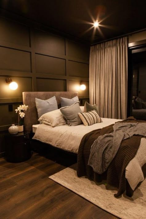 Chocolate Brown Bedrooms, South Auckland, Male Bedroom Ideas, Urban Homes, Fall Bedroom Decor, Rooms Ideas, Mens Bedroom, Brown Bedroom, Bedroom Refresh