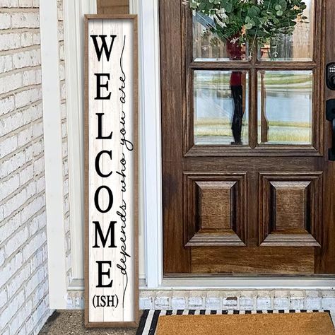 PRICES MAY VARY. 【Perfect Size 】: Welcome-ish Funny sign is 45" tall and 9" wide , 1" thick, weighs 2.5 lb. Ready to hang anywhere you want guests to see in your home, such as the porch, yard, entrances, entryways, front porches and walls and any conspicuous position. 【Welcome sign for front porch】: Package includes 1 vertical welcome sign.The vertical porch sign is the perfect all season wall and porch decor addition to any house. can be left outside year-round. 【Highquality Material】: the hang Front Door Styles, Welcome Signs Front Door, Home Outside, Modern Rustic Farmhouse, Signs Decor, Door Signs Diy, Porch Doors, Welcome To My House, Wooden Welcome Signs