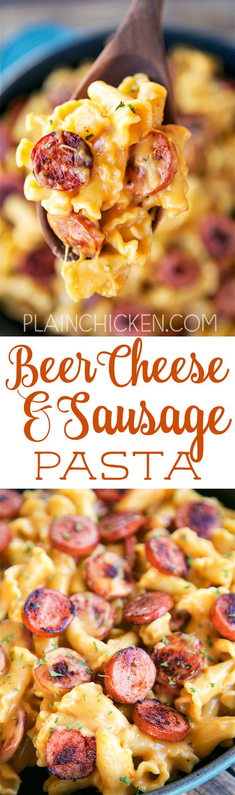 Beer Cheese and Sausage Pasta -CRAZY good! Ready in 15 minutes! Smoked sausage and pasta tossed in a quick homemade beer cheese sauce. Smoked sausage, pasta, beer, cheese, flour, worcestershire sauce, dry mustard and paprika. Tastes just like the beer cheese sauce from our favorite Irish pub. Great weeknight meal! Smoked Sausage And Pasta, Homemade Beer Cheese, Sausage And Pasta, Beer Cheese Sauce, Smoked Sausage Pasta, Smoked Sausage Recipes, Homemade Beer, Beer Cheese, Dry Mustard