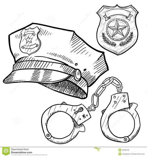 Police objects sketch. Doodle style policeman objects in vector format including #Sponsored , #sketch, #Doodle, #format, #Police, #objects Handcuffs Drawing, Police Officer Hat, Police Crafts, Police Tattoo, Police Art, Police Officer Badge, Police Hat, Police Badge, Hand Sketch