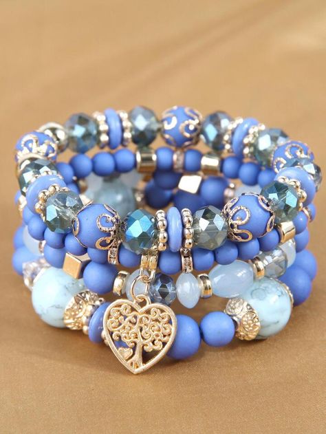 Mix Match Jewelry, Bead Bracelet Sets, Stackable Beaded Bracelets, Charm Beaded Bracelet, Bead Heart, Summer Fashion Accessories, Crystal Bead Jewelry, Latest Bracelets, Bracelet Sets