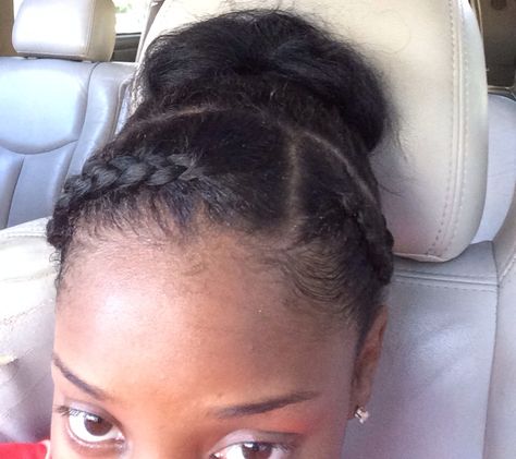 Bun with two braids in the front #Simple #Cute Front Braids With Bun, Bun With Front Braid, Front Braid With Bun, Two Braids In Front With Ponytail Natural Hair, Braids Into A Bun Natural Hair, 2 French Braids Natural Hair, 2 Braids With Bun, Two Braids In The Front Natural Hair, Two Braids Bun