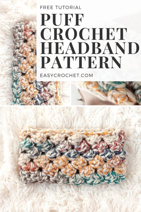 Crochet Winter Headband, Free Crochet Headband, Crochet Ear Warmer Free Pattern, Bulky Yarn Crochet, Crochet Ear Warmer Pattern, Chunky Yarn Crochet, Crochet Headband Free, Easy Crochet Headbands, Puff Stitch Crochet