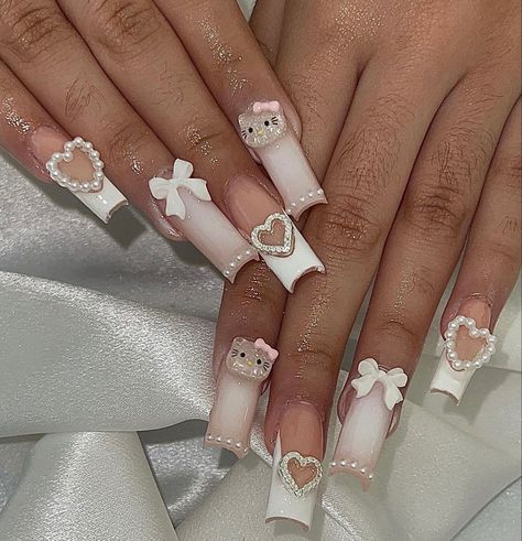 Kawaii Barbie, Paznokcie Hello Kitty, Kitty Nails, Grunge Nails, Girly Acrylic Nails, Cute Acrylic Nail Designs, Hello Kitty Nails, Classy Acrylic Nails, Pretty Gel Nails