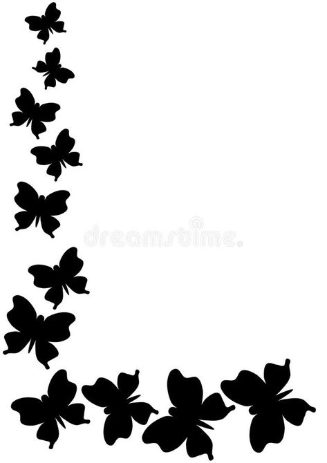 Monochrome butterflies border corner. Corner black and white frame border with flying butterflies vector illustration Black Border Design For Project, Butterfly Border Design, Butterflies Illustration, Circle Border, Flying Butterflies, Page Borders Design, White Frames, Borders Design, Page Borders