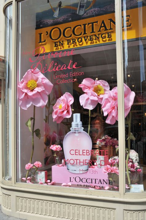 L'Occitane Mother's Day windows designed by sheridanandco Template Menu, Shop Window Stickers, Shop Front Signage, Shop Fronts, Interior Display, Store Window, Shop Window Design, L Occitane, Shop Window Displays