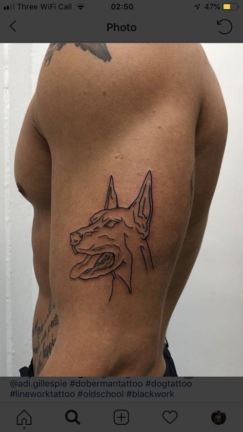 Dog Tattoo For Men, Line Tattoo Men, Line Tattoos Men, Fine Line Tattoo Men, Half Sleeve Tattoos Traditional, Adi Gillespie, Acab Tattoo, Doberman Tattoo, One Line Tattoo