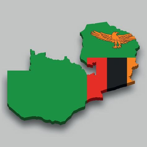 3d isometric Map of Zambia with national flag. Map Of Zambia, Dominica Flag, Isometric Map, 3d Isometric, Flags Of The World, National Flag, Zambia, Vector Art, Vector Free