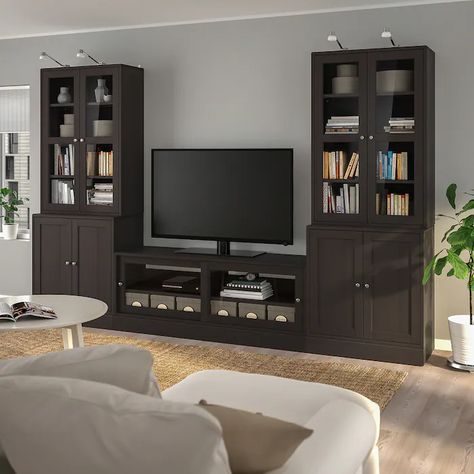 HAVSTA TV storage combination/glass doors, dark brown, 1263/4x181/2x831/2" - IKEA Storage Entertainment Center, Tv Bank, Rustic Living Room Furniture, Storage Furniture Living Room, Tv Storage, Media Furniture, Organization Furniture, Tempered Glass Shelves, Mobile Tv