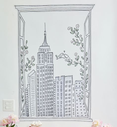 Window Sketch, Nyc View, Chasing Paper, Paris View, Window Drawing, Black Construction Paper, The Empire State Building, City Drawing, Paper News