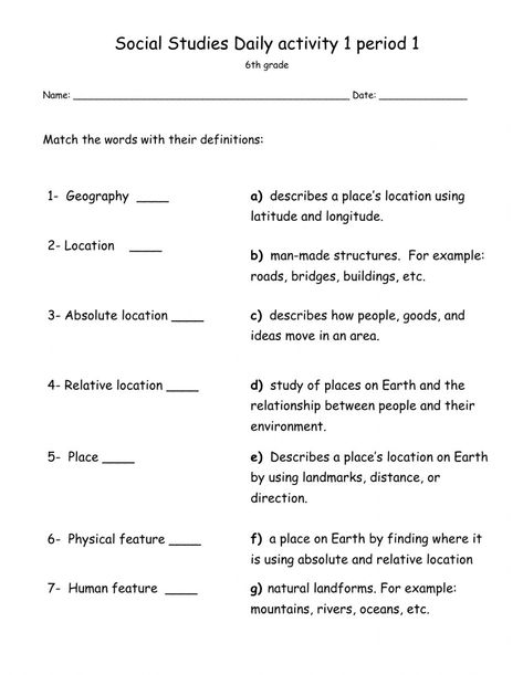 Themes Of Geography, Five Themes Of Geography, Homework Ideas, Geography Worksheets, Letter Blends, Pineapple Lemonade, History Worksheets, 6th Grade Social Studies, 5th Grade Social Studies