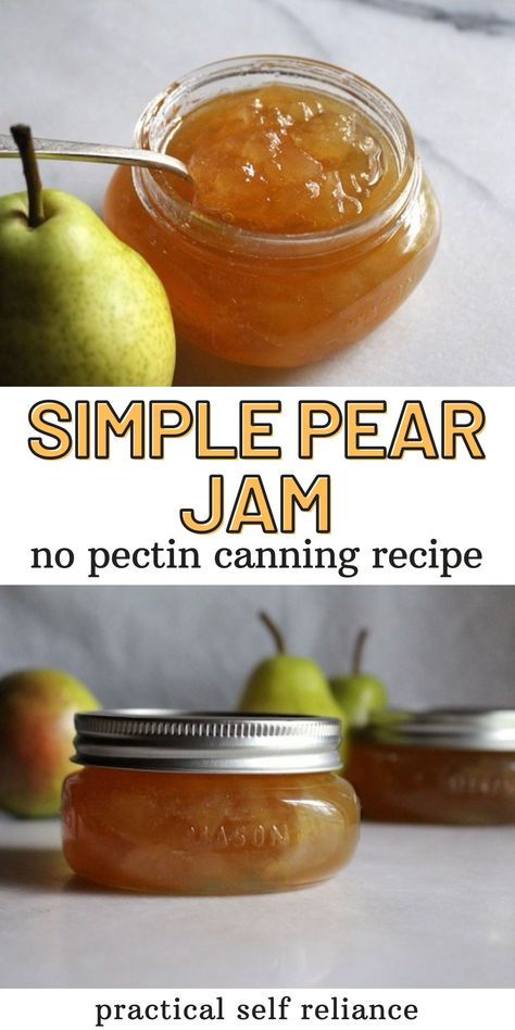 Pear Jelly Easy, Easy Pear Canning Recipes, Pear Jam No Pectin, Pear Jams And Jellies, Homemade Pear Preserves, Water Bath Canning Pears, Pear Preserving Recipes, Pear Preservation Recipes, Pear Peel Jelly