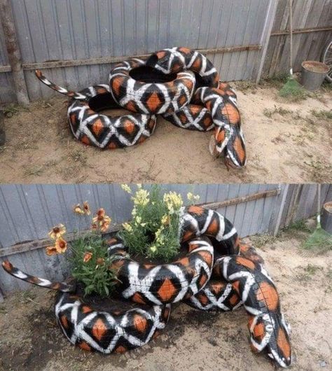 Best tire planter EVER! Tire Craft, Tire Garden, Tire Planters, Tire Art, Old Tires, Garden Art Projects, Diy Garden Projects, Crafts Projects, Garden Crafts